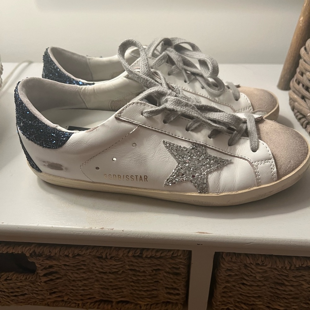 Golden Goose Sneakers - Silver glitter star + navy glitter back (Size 7)